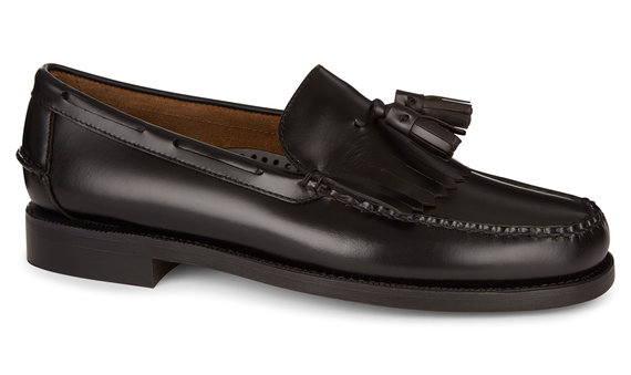 black leather tassel shoes