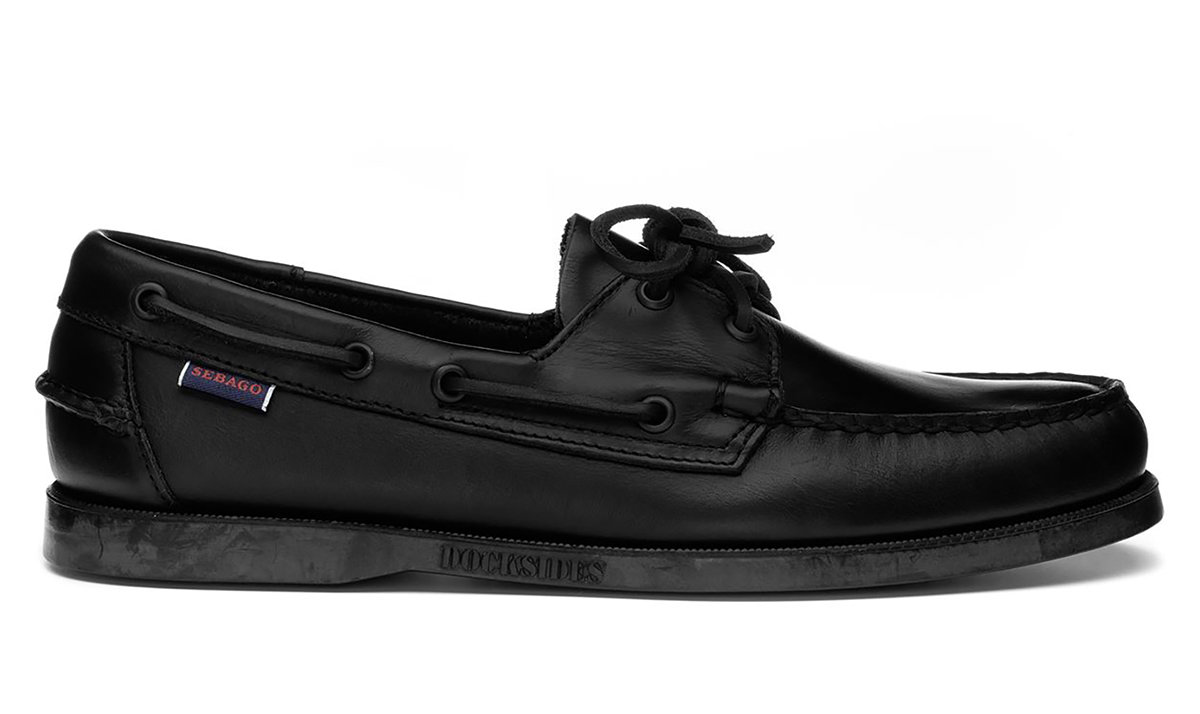 Mens Endeavor Waxed Leather Boat Shoe Total Black - Mens Sebago® Shoes